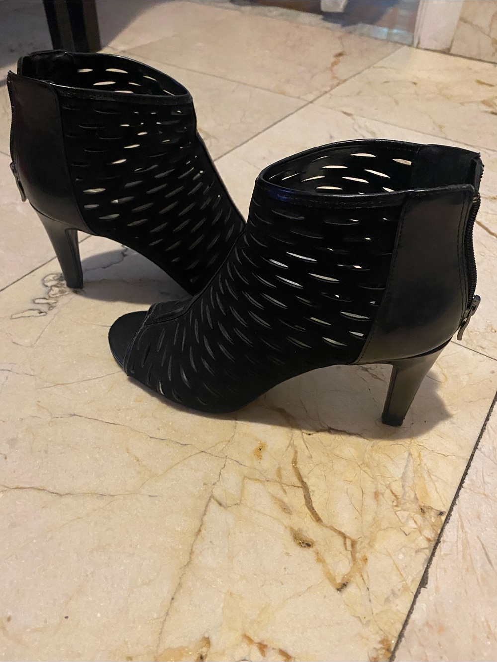 Ina Black Cutout Peep-Toe Ankle Booties